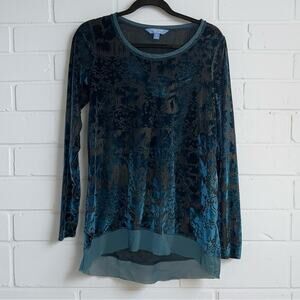 Simply Vera Vera Wang Velvet Burnout Tunic Top Medium Teal Boho Romantic